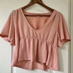 O’Neil pink v-neck peplum top